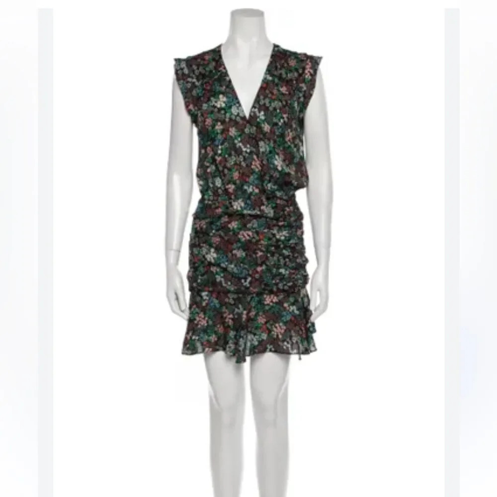Veronica Beard Silk Floral Ruched Mini Dress
